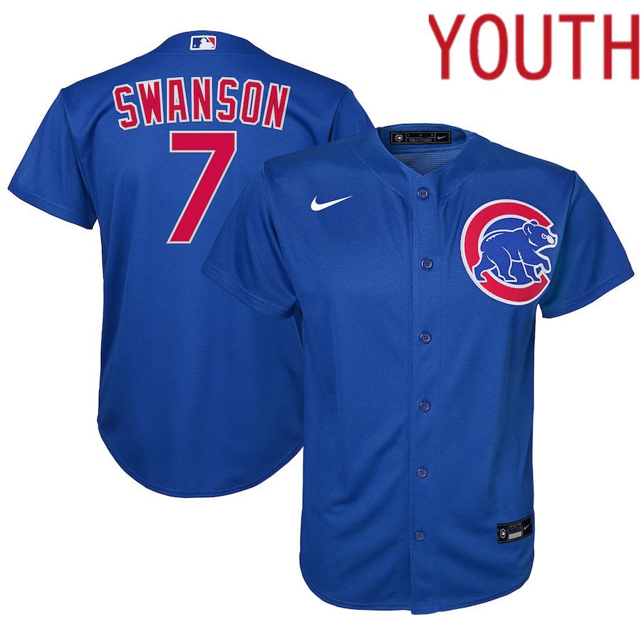 Youth Chicago Cubs #7 Dansby Swanson Nike Royal Alternate Replica Player MLB Jersey